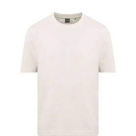 Boss Green Label Tee10 Logo T-Shirt in beige, crew neck, short sleeves, tonal logo detail, straight hemline, 100% cotton