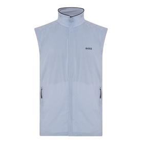 Boss Green Label Lite X Logo Gilet in Dark Grey, sleeveless with high neckline, front zip fastening and two side zip pockets
