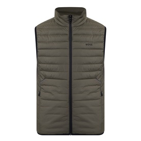 Boss Green Label Urbanex Hybrid Gilet in Open Green, sleeveless quilted design with zip fastening, zip pockets and logo print