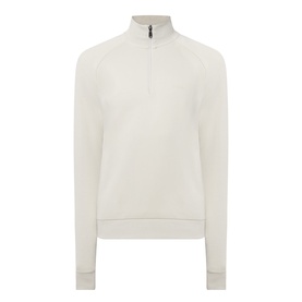 Boss Green Label Logo Half-Zip Sweatshirt in light beige, funnel neck, ribbed trims, half-zip fastening, long sleeves