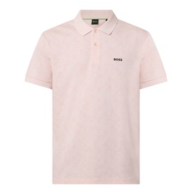 Boss Green Label Swing Printed Logo Polo Shirt in light pastel orange, short sleeves, flat-knit collar, chest logo detail