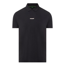 Boss Green Label black polo shirt with chest logo stripe detail and ribbed collar, short sleeves, modal blend fabric