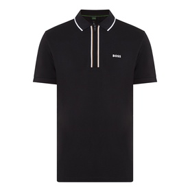 Boss Green Label Philix GOC Logo Zip Polo Shirt in black with half-zip placket, signature stripe detailing, and contrast logo