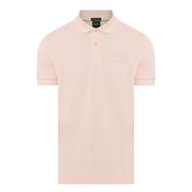 Boss Green Label polo shirt in light pastel orange, 100% cotton piqu&eacute;, short sleeves, ribbed collar and cuffs, tonal chest logo