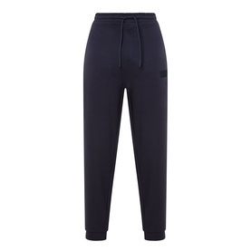 Boss Green Label JT Logo Sweatpants in dark blue, slim-leg fit with elasticated drawstring waist, tonal logo patch, and cuffed ankles