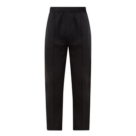 Boss Green Label black cotton-blend sweat bottoms with pintuck seam detail and elasticated waist, flat lay back view