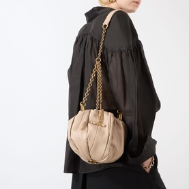 Pliss&eacute; Leather Shoulder Bag