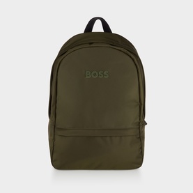 Hugo Boss Catch 3.0 Backpack in Open Green, tonal logo lettering, carry handle, adjustable shoulder straps, satin finish