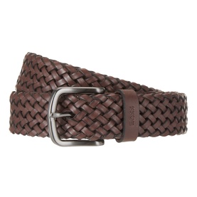Hugo Boss Sash-WN2 Woven Leather Belt in dark brown with gunmetal-tone buckle and woven braid design