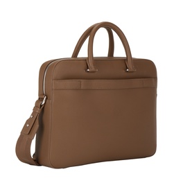 Hugo Boss Ray S Doc Briefcase in medium brown grained finish with silver-tone hardware, dual top handles and adjustable detachable shoulder strap