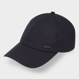 Hugo Boss Zed Logo Performance Baseball Cap in dark blue, six-panel stretch design with gold metal logo detail and peaked visor