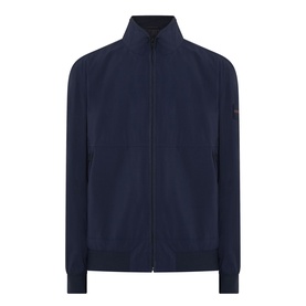 Hugo Boss Orange Qlik Logo Windbreaker in dark blue with funnel neck, front zip, ribbed trims and tonal arm badge