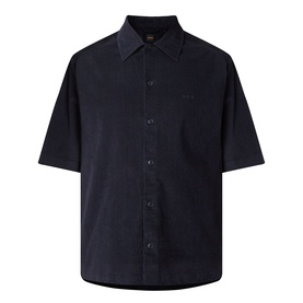 Hugo Boss Orange dark blue short-sleeve casual shirt, relaxed fit, button-front, small chest logo, spread collar, cotton blend