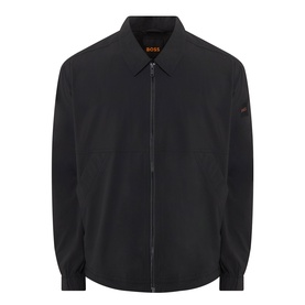 Hugo Boss Orange black zip-through casual shirt with point collar and logo patch on sleeve