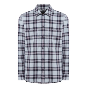 Hugo Boss Orange Locky 2 Check Overshirt in open grey, long-sleeve cotton with check pattern, chest pocket and pointed collar