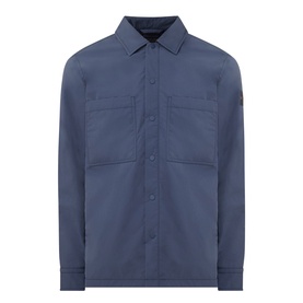 Hugo Boss Orange Lody Regular Fit Overshirt in dark blue with chest pockets, pointed collar, and concealed button placket