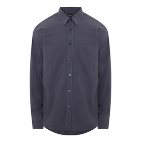 Hugo Boss Orange Relegant Logo Casual Shirt in dark blue, kent collar, long sleeves, front button placket, curved hem