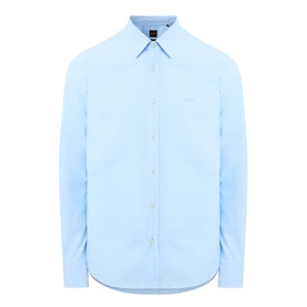 Hugo Boss Orange Relegant Logo Casual Shirt in Open Blue, Kent collar, long sleeves, front button placket, curved hem, tonal chest logo