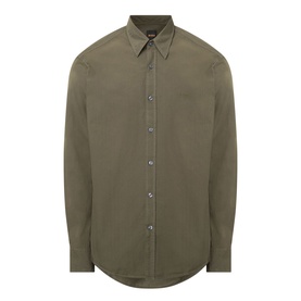 Hugo Boss Orange Bright Green cotton casual shirt with point collar, button placket, and curved hem