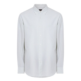 Hugo Boss Orange casual shirt in Open Green, fine stripe pattern, button-down collar, long sleeves, relaxed fit, 98% cotton