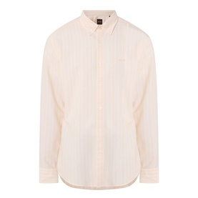 Hugo Boss Orange casual shirt in light pastel orange, relaxed fit with subtle stripes, button-down collar and long sleeves