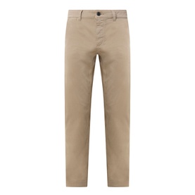 Hugo Boss Orange light pastel brown cotton chino trousers with button fastening, slash pockets, and slim leg cut
