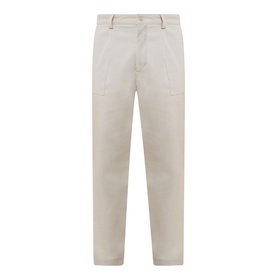 Hugo Boss Orange light beige chino trousers with front pockets, belt loops, and straight-leg cut in polyester-cotton blend.