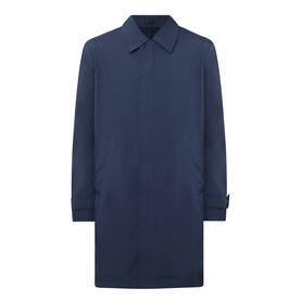 Hugo Boss Clark Water Repellent Coat in dark blue, pointed collar, concealed zip placket, long sleeves with button cuffs