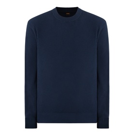 Hugo Boss Orange Akipano Knitted Sweater in dark blue, crew neckline, long sleeves, ribbed trims, straight hem