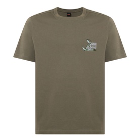 Hugo Boss Orange bright green crew neck cotton T-shirt with small graphic logo print on chest