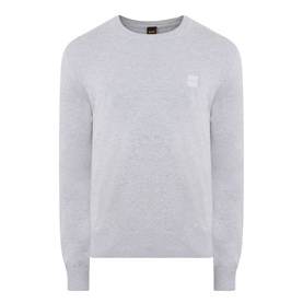 Hugo Boss Orange Kanovano Logo Regular Fit Sweater in Open Grey, crew neck, long sleeves, logo patch, ribbed trims