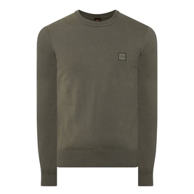 Hugo Boss Orange Kanovano Logo Sweater in Bright Green, crew neck, long sleeves, ribbed trims, small logo patch on chest