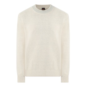 Hugo Boss Orange Kosido Knitted Sweater in light beige, crew neck, ribbed cuffs and hem, long sleeves, relaxed fit