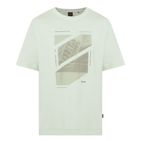 Hugo Boss Orange Te Journey Relaxed Fit T-Shirt in Open Green with front graphic print, crew neck, short sleeves and dropped shoulders