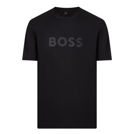 Hugo Boss Orange Te Logo T-Shirt in black, crew neck with tonal BOSS logo print on chest, short sleeves, straight hem