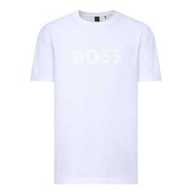 Hugo Boss Orange Te Logo T-Shirt in white, crew neck with short sleeves, tonal BOSS logo print on chest, straight hem