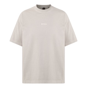 Hugo Boss Orange light beige cotton crew neck T-shirt with small chest logo print, oversized relaxed fit