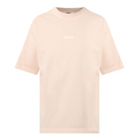 Hugo Boss Orange light pastel orange cotton crew neck T-shirt with small chest logo print, short sleeves
