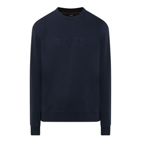 Hugo Boss Orange dark blue cotton crew neck sweatshirt with tonal embossed BOSS logo on chest