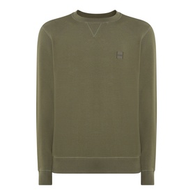 Hugo Boss Orange Westart Logo Sweater in Bright Green, crew neck with V-shaped insert, ribbed trims and tonal logo badge on chest