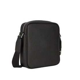 Hugo Boss black leather crossbody bag with silver-tone zip hardware and adjustable black shoulder strap.