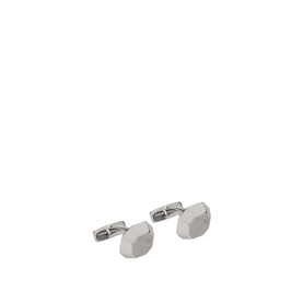 Hugo Boss silver metal cufflinks with oval textured face and toggle bar fastening