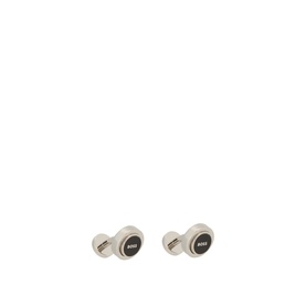 Hugo Boss B-Twoway3 Cufflinks in black, round silver-tone brass with stainless steel facing and embossed logo detail