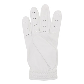 Hugo Boss natural white leather golf glove, perforated finger panels and woven wrist strap, palm view