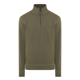 Hugo Boss Orange bright green cotton half-zip sweatshirt with funnel neck, small logo badge, and contrast stitching detail.