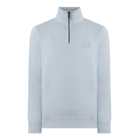 Hugo Boss Orange Zetrust Half-Zip Sweatshirt in Open Grey, funnel neck, tonal chest logo badge, ribbed trims, smooth cotton finish
