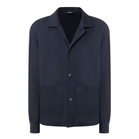 Hugo Boss Carper Stripe Overshirt in dark blue, flat collar, button fastening, patch pockets, tonal stripe texture, 100% cotton