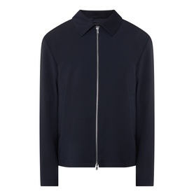 Hugo Boss dark blue wool-blend zip-through jacket with point collar and silver-tone zip fastening