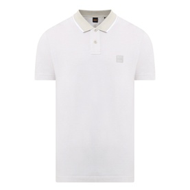 Hugo Boss Orange Passerford Tipped Logo Polo Shirt in Light Beige, short sleeves, tipped collar, two-button placket, tonal logo badge