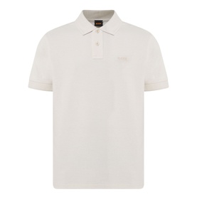 Hugo Boss Orange Prime Logo Polo Shirt in light beige, polo collar, two-button placket, short sleeves, tonal chest logo